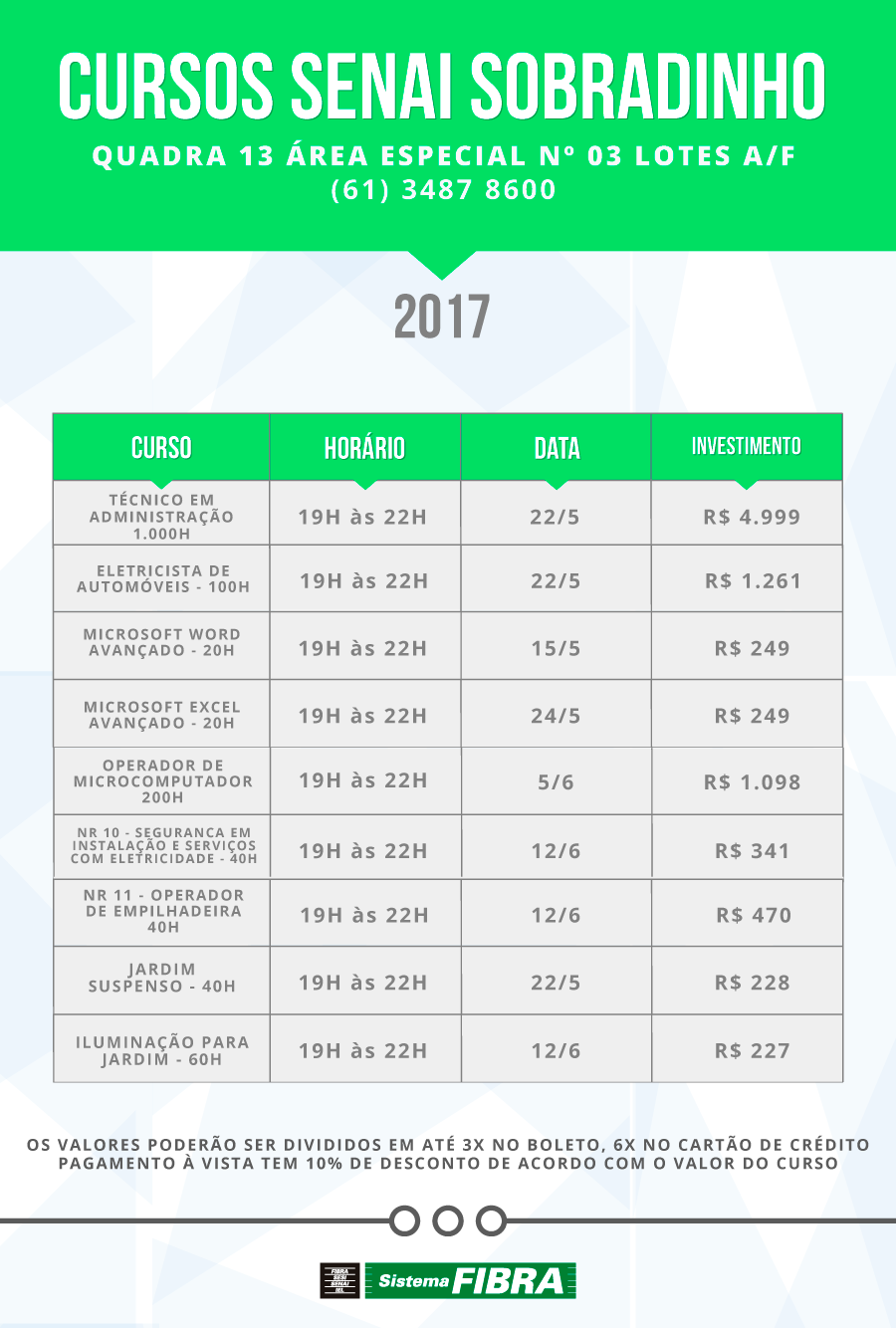 cursos senai sobradinho maio 2017